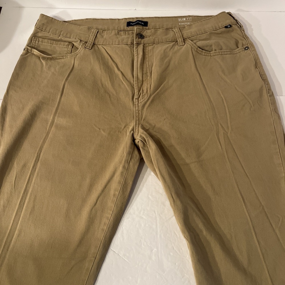 Nautica Mens Slim Fit Stretch Casual Pant Chino Khaki Beige 38x30